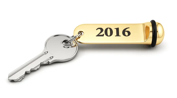 Key with golden keychain 2016 — Stock Photo, Image