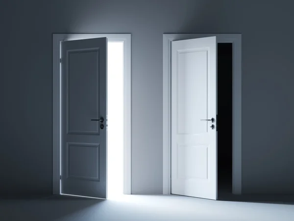 Öppnade ljusa och mörka sätt dörrar — Stockfoto