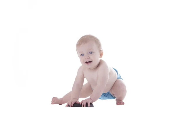 천 기저귀에 아기 — 스톡 사진