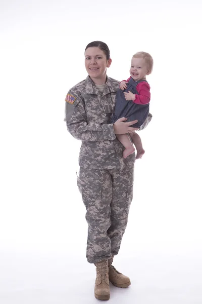 Nós mãe militar com seu bebê — Fotografia de Stock