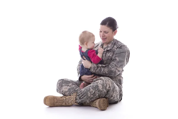 Us military mother with her baby — Stock Photo, Image