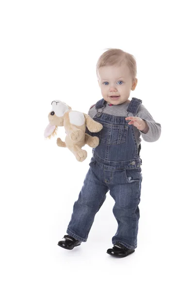 Baby flicka i overaller — Stockfoto
