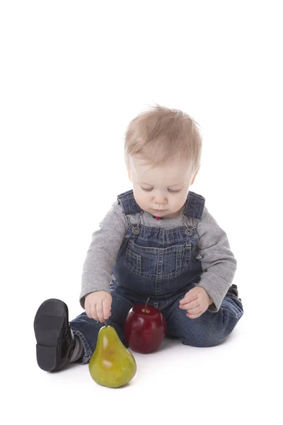 Meisje van de baby in Amerikaanse overalls — Stockfoto