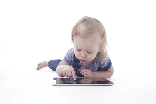 Toddler girl tablet — Stock Photo, Image