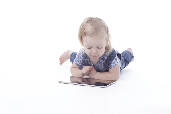Toddler girl tablet — Stock Photo, Image