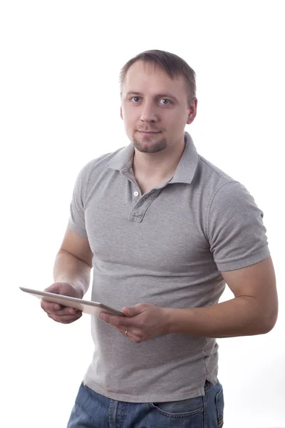 Man hålla tablet — Stockfoto