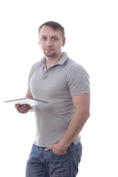 Man holding tablet — Stock Photo, Image