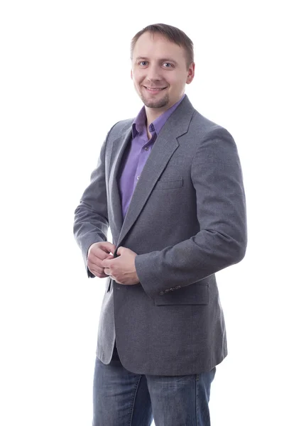 Man buttoning suit jacket — Stock Photo, Image