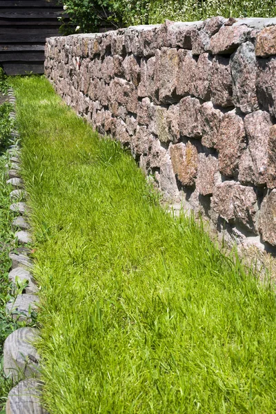 Garden stone path with grass growing up between the stones — Stock Photo, Image