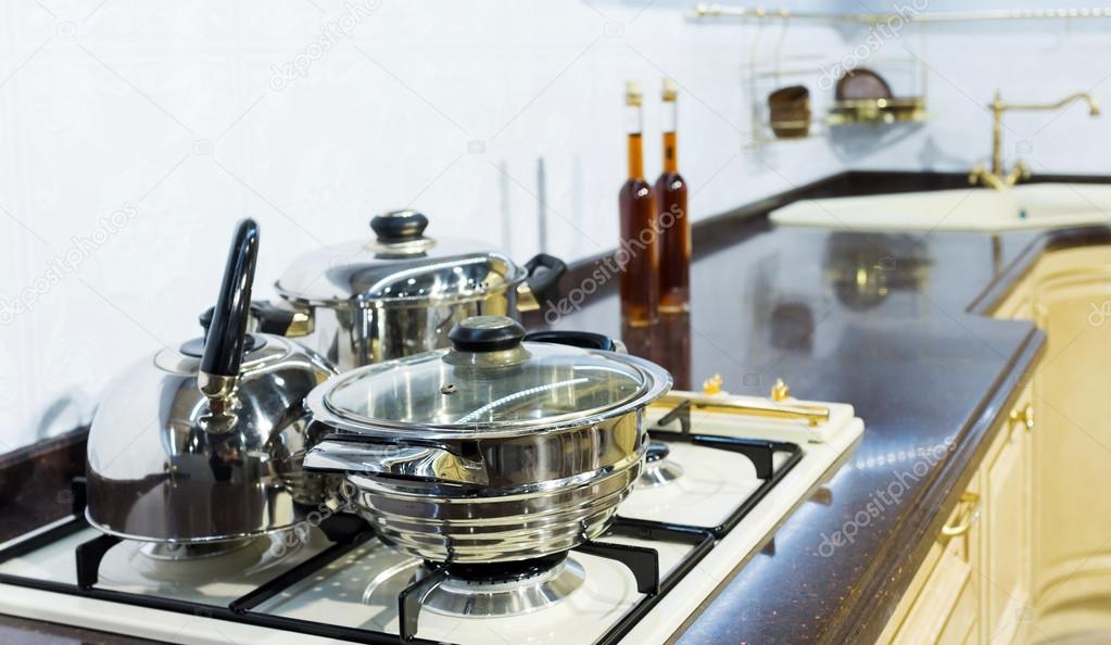 Kitchen hob with pans