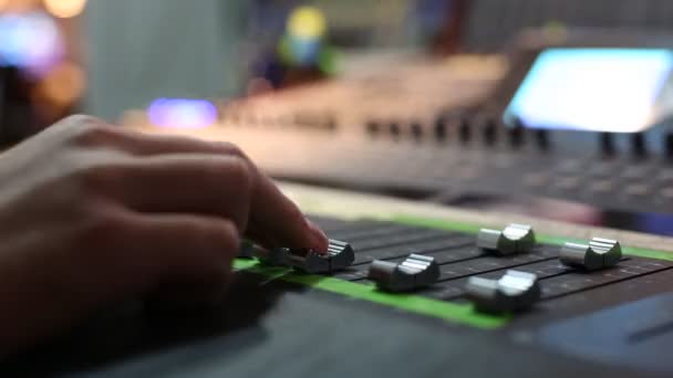 Hand on professional audio mixer — Stock Video