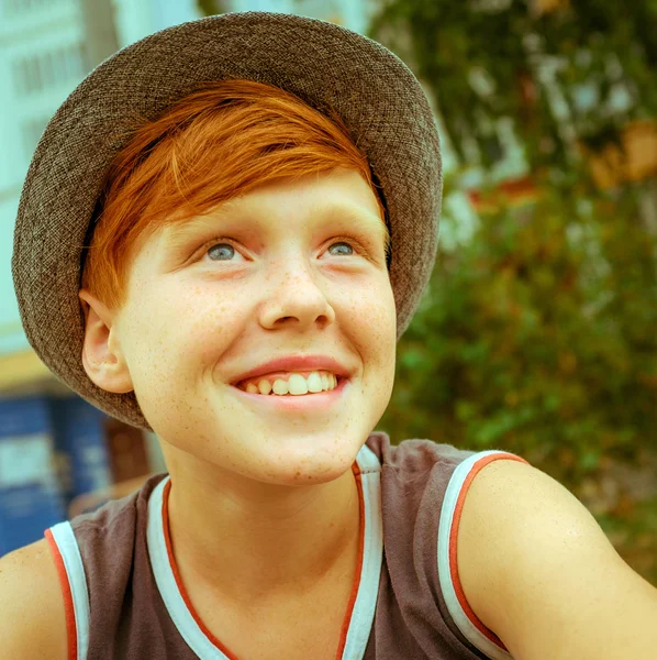 Ginger red hair haired boy funny face — Stock Photo, Image