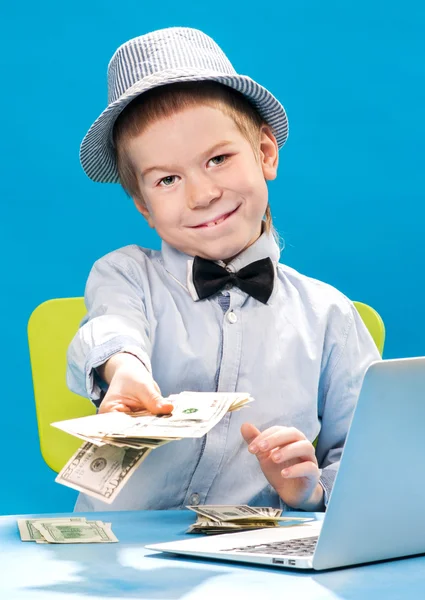 Little businessman counting money — Stock Photo, Image