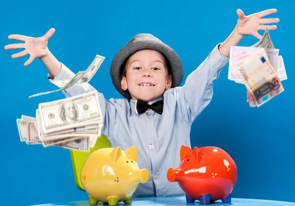 Little businessman counting money — Stock Photo, Image