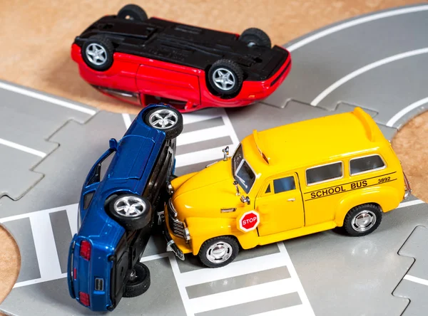 Two toy cars accident crash on road — Stock Photo, Image