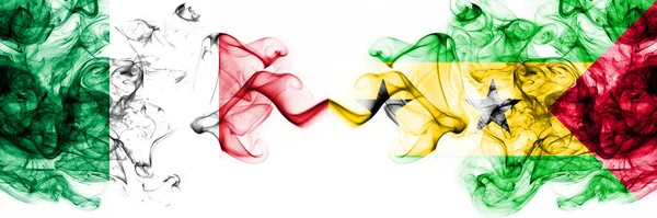 이탈리아 Sao Tome Principe 연기나는 신비의 깃발을 나란히 갈색의 추상적 — 스톡 사진