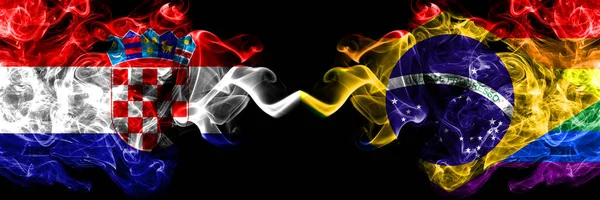 Chorvatsko Chorvatsko Brazílie Brazílie Gay Kouřové Mystické Vlajky Umístěny Bok — Stock fotografie