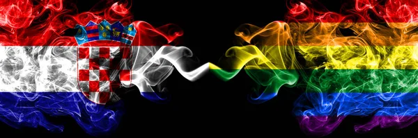 Chorvatsko Chorvatské Gay Pýcha Kouřové Mystické Vlajky Umístěny Bok Boku — Stock fotografie
