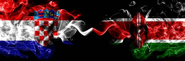 Croácia Croácia Quênia Bandeiras Místicas Fumegantes Quenianas Colocadas Lado Lado — Fotografia de Stock