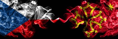 Çek Cumhuriyeti, Çek Cumhuriyeti, Occitania 'ya karşı yan yana yerleştirilmiş dumanlı mistik bayraklar. Kalın renkli ipeksi soyut duman bayrakları.