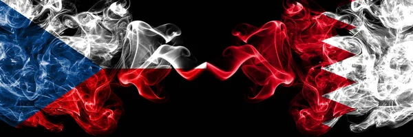 Česká Republika Česká Bahrajn Bahrajnské Kouřové Mystické Vlajky Umístěné Bok — Stock fotografie