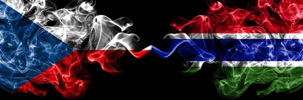 Czech Republic Czech Gambia Gambian Smoky Mystic Flags Placed Side — Stock Photo, Image