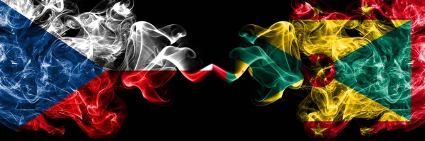 Чешская Республика Чехия Против Гренады Курящие Мистические Флаги Размещенные Бок — стоковое фото