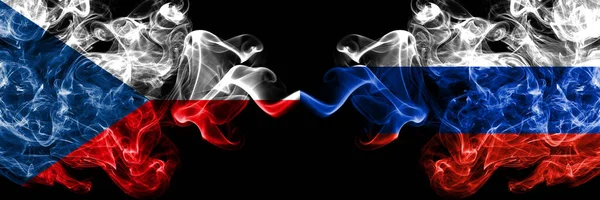 Csehország Csehország Oroszország Orosz Füstös Misztikus Zászlók Egymás Mellett Vastag — Stock Fotó