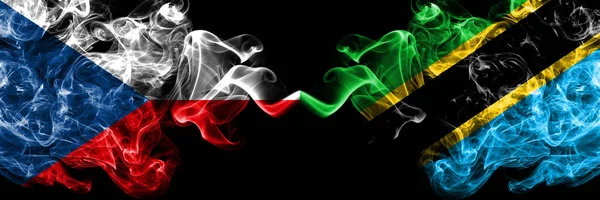 Чеська Республіка Чехія Проти Танзанії Курять Містичні Прапори Поміщені Пліч — стокове фото