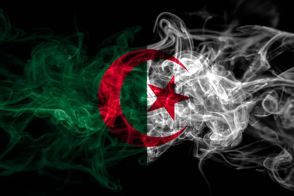 Cezayir Cezayir Duman Bayrağı Siyah Arka Planda Izole Edildi — Stok fotoğraf
