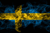 Svédország, svéd svéd füst zászló elszigetelt fekete háttér