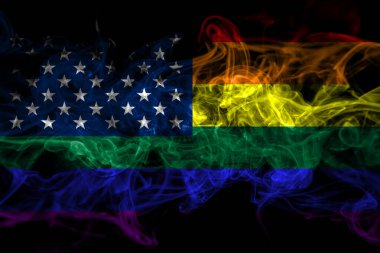 Amerika Birleşik Devletleri, Amerika, ABD, ABD, Amerikan ve eşcinsel duman bayrağı siyah arkaplanda izole edildi