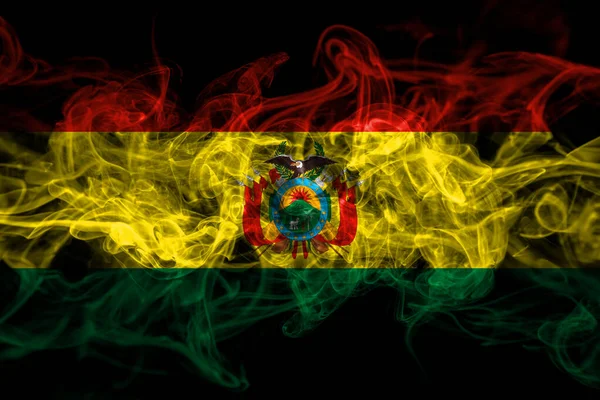 Bolívia Bolíviai Füst Zászló Elszigetelt Fekete Háttér — Stock Fotó