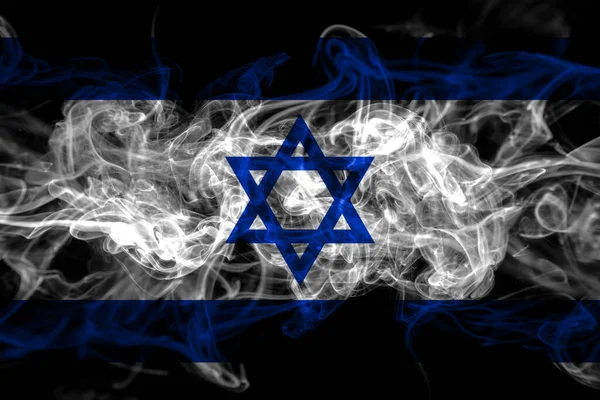 Ізраїль Ізраїльський Прапор Диму Ізольований Чорному Тлі — стокове фото