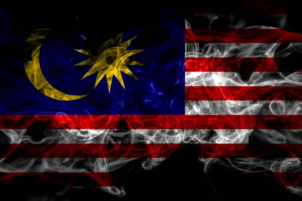 Malajsie Malajská Vlajka Kouře Izolovaná Černém Pozadí — Stock fotografie