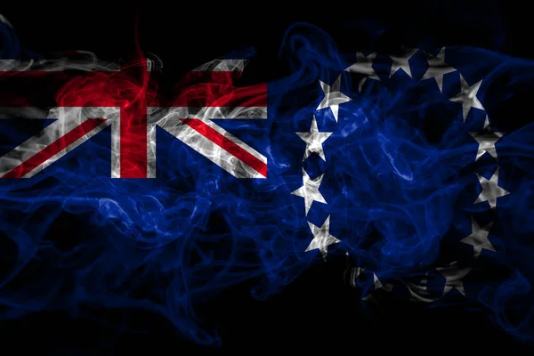 Zéland Cook Szigetek Füst Zászló Elszigetelt Fekete Háttér — Stock Fotó