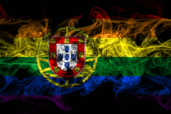 Portugal Portugisiska Gay Stolthet Rök Flagga Isolerad Svart Bakgrund — Stockfoto