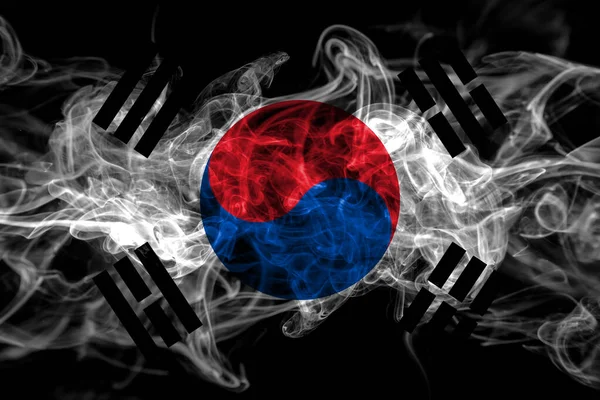 Coreia Sul Bandeira Fumaça Coreana Isolada Fundo Preto — Fotografia de Stock