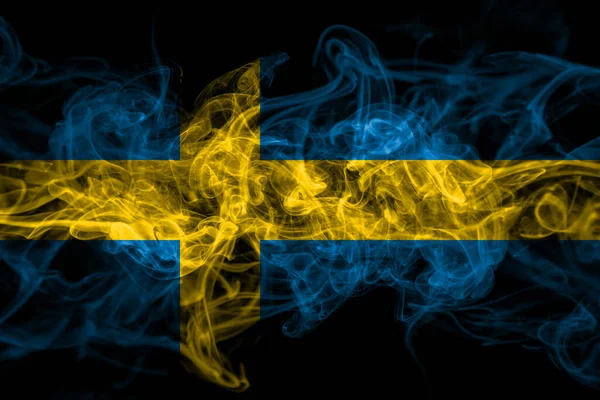 Suecia Bandera Sueca Humo Aislada Sobre Fondo Negro — Foto de Stock