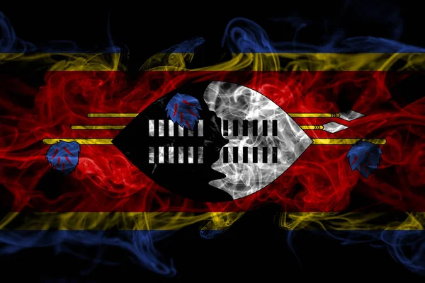 Флаг Свазиленда Дымом Черном Фоне — стоковое фото