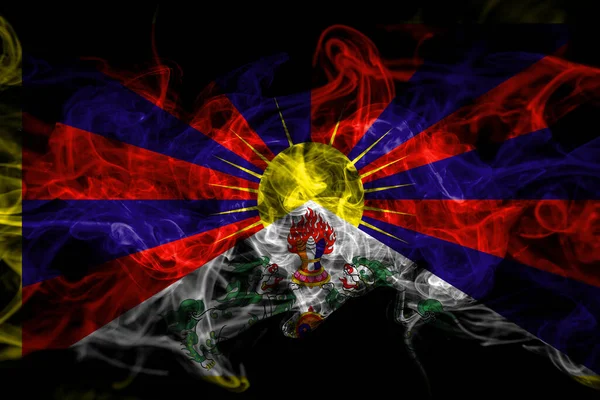Tybet Tybetański Chiny Chińska Flaga Dymu Odizolowana Czarnym Tle — Zdjęcie stockowe