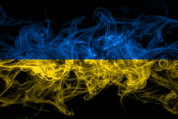 Ucrania Bandera Humo Ucraniana Aislada Sobre Fondo Negro — Foto de Stock