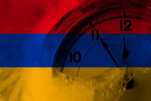 Arménie Drapeau Arménien Avec Horloge Vers Minuit Arrière Plan Bonne — Photo