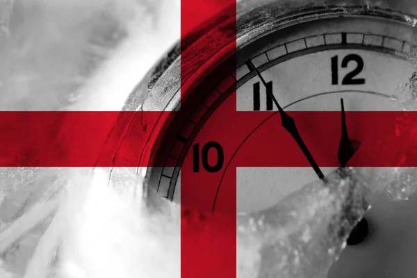 Inglaterra Bandera Inglesa Con Reloj Cerca Medianoche Fondo Feliz Año — Foto de Stock