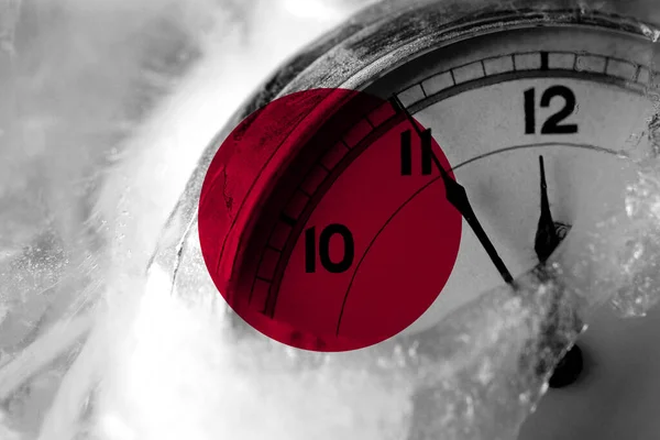 Japan Japanese Flag Clock Close Midnight Background Happy New Year — Stock Photo, Image