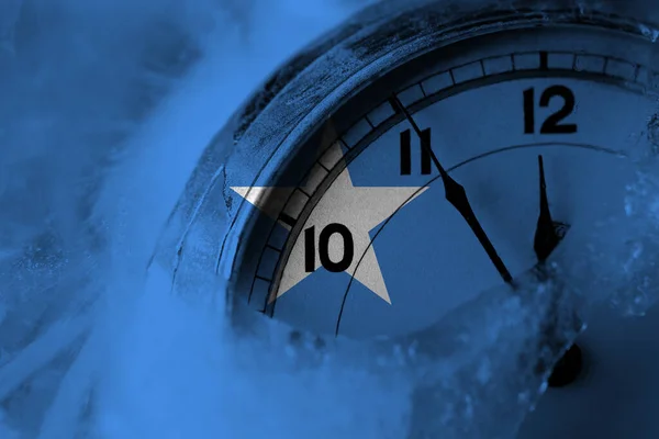 Somalia Somali Flag Clock Close Midnight Background Happy New Year — Stock Photo, Image