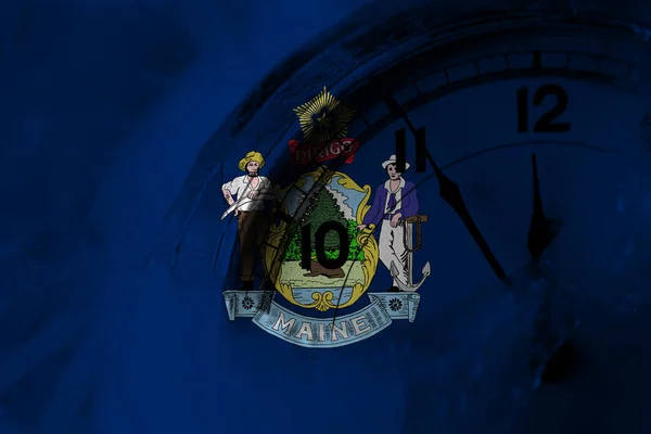 Stany Zjednoczone Ameryki Ameryki Usa Usa Amerykanin Maine Flaga Zegarem — Zdjęcie stockowe
