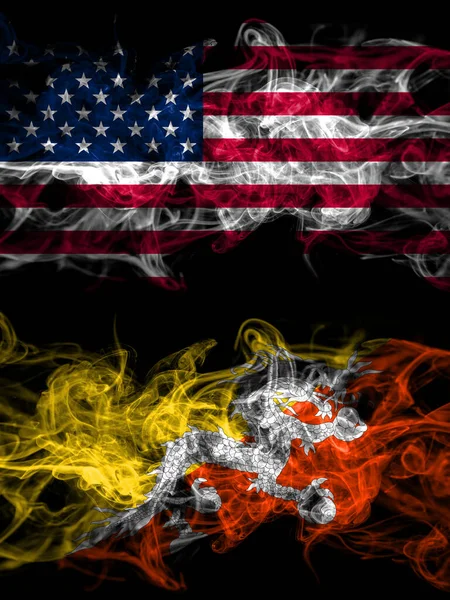 Estados Unidos América América Eua Eua Eua Butão Butão Bandeiras — Fotografia de Stock