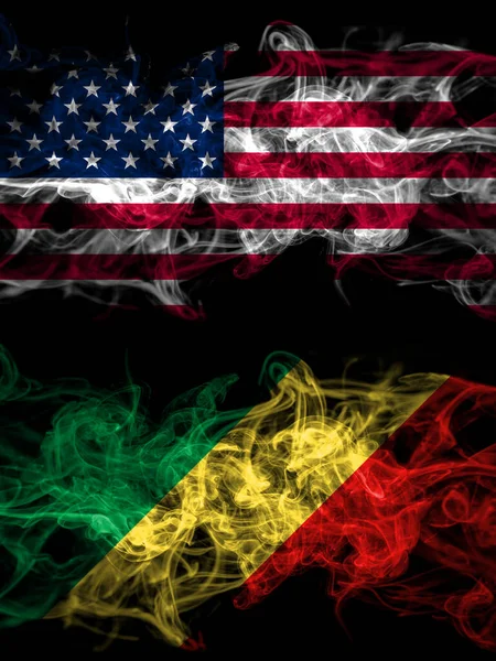 Usa Usa Usa Mot Kongo Kongolesiska Rökiga Mystiska Flaggor Placerade — Stockfoto