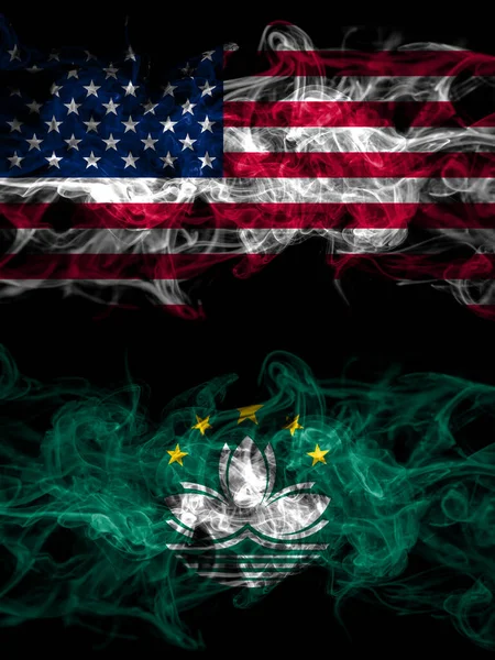 Usa Usa Usa Usa Macao Kina Kinesiska Rökiga Mystiska Flaggor — Stockfoto
